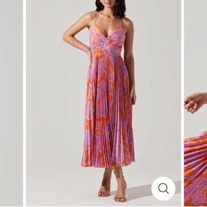 Astr the Label Blythe Midi Dress - Pink and Orange Pleated Midi Sundress
